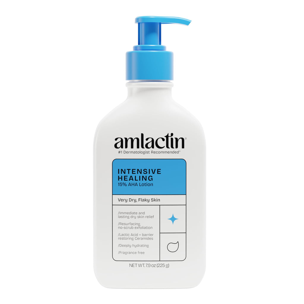 AmLactin Intensive Healing Body Lotion - Therapeutic Lotion for Extremely Dry Skin - No-Scrub Exfoliator and Moisturizer with 15% Lactic Acid AHA and Ceramides, 7.9 oz (Packaging May Vary)