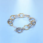 UNY JEWEL Twisted Cable Wire Link Chain Bracelet Two Tone Designer Brand Inspired Women Jewelry Valentine (2 Tone)