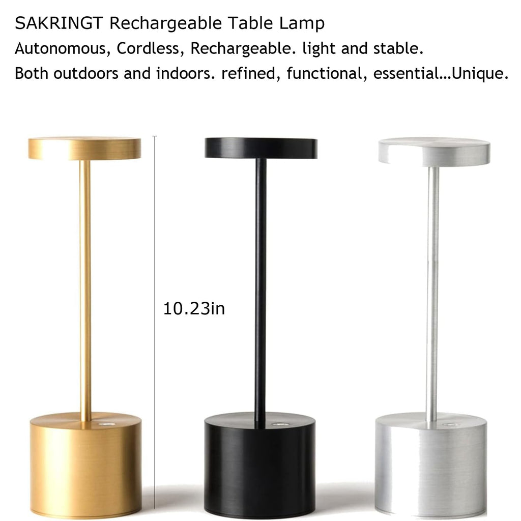SAKRINGT 2 Pack Cordless Table Lamp Rechargeable, 5000mAh Battery Operated Portable Table Light,Dimming LED Table Lamp for Restaurant/Patio/Outdoor(Gold)