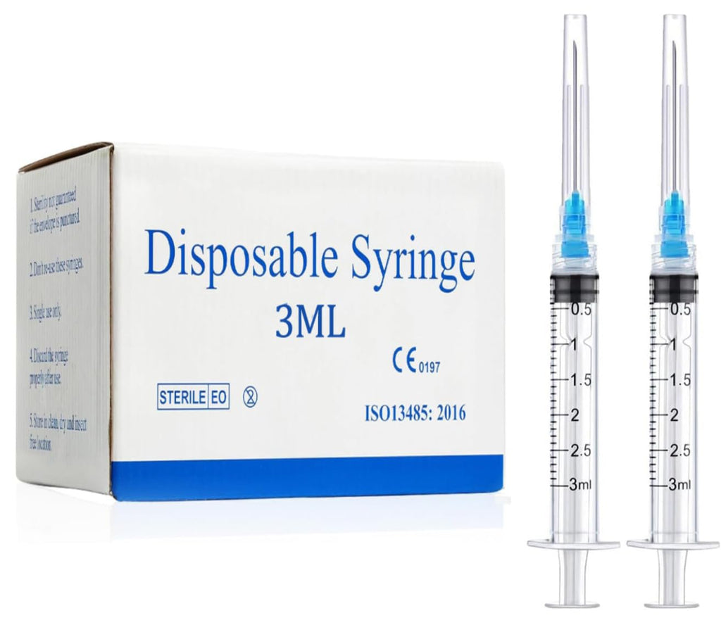 100 Pack 3ml/cc Disposable Luer Lock Lab Syringes with 23Ga 1.5 Inch Needle
