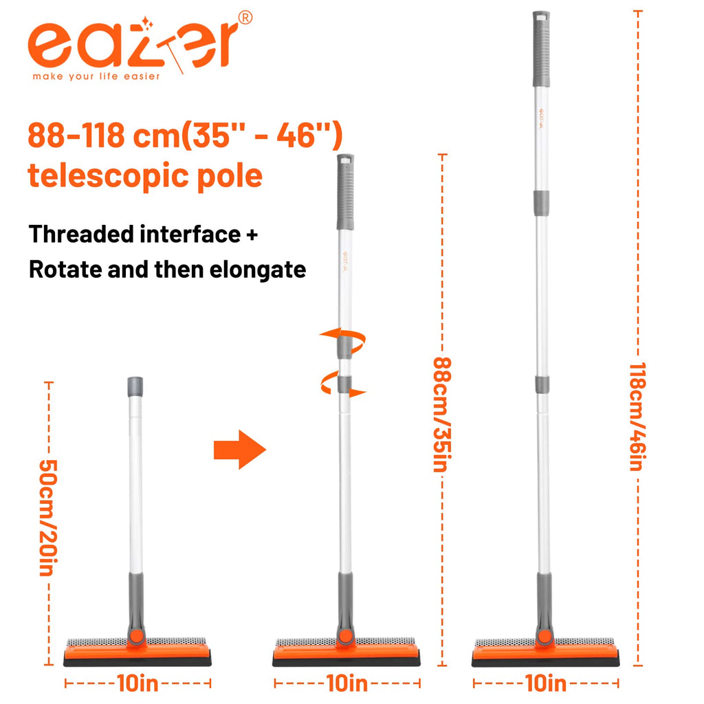 Eazer 46'' Professional Window Cleaner Tool, 2-in-1 Rotatable Squeegee for Window Cleaning Kit, Window Washing Equipment Kit with Threaded Extension Pole(20''-46'') for Shower/Windshield.