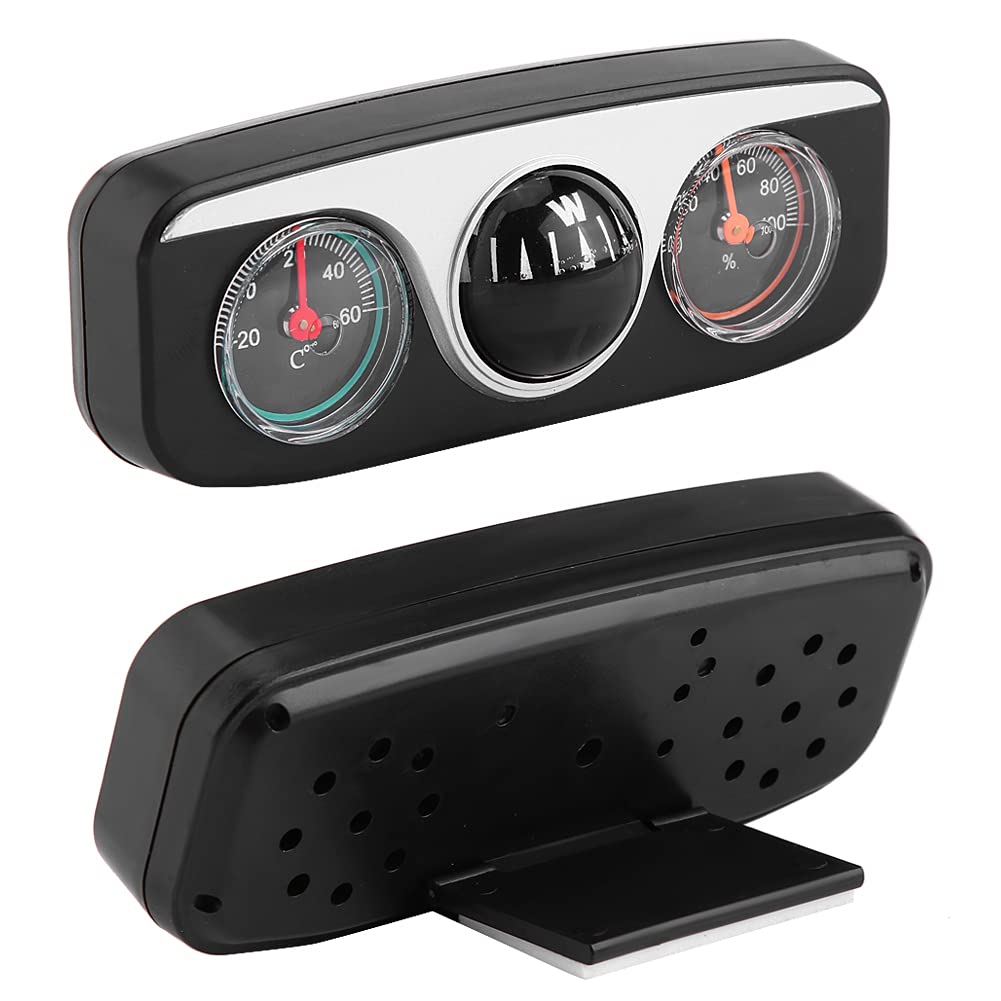 Car Thermometer, Hygrometer 3 in 1 Ball, Multi Functional Reading with Self Adhesive Tape, Black, Compact Size