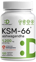 KSM 66 Ashwagandha 1,200mg with Black Pepper, 120 Veggie Capsules – Extra Strength Root Extract – High Absorption – Adaptogenic Supplements for Relaxation, Energy, & Brain Health – Non-GMO