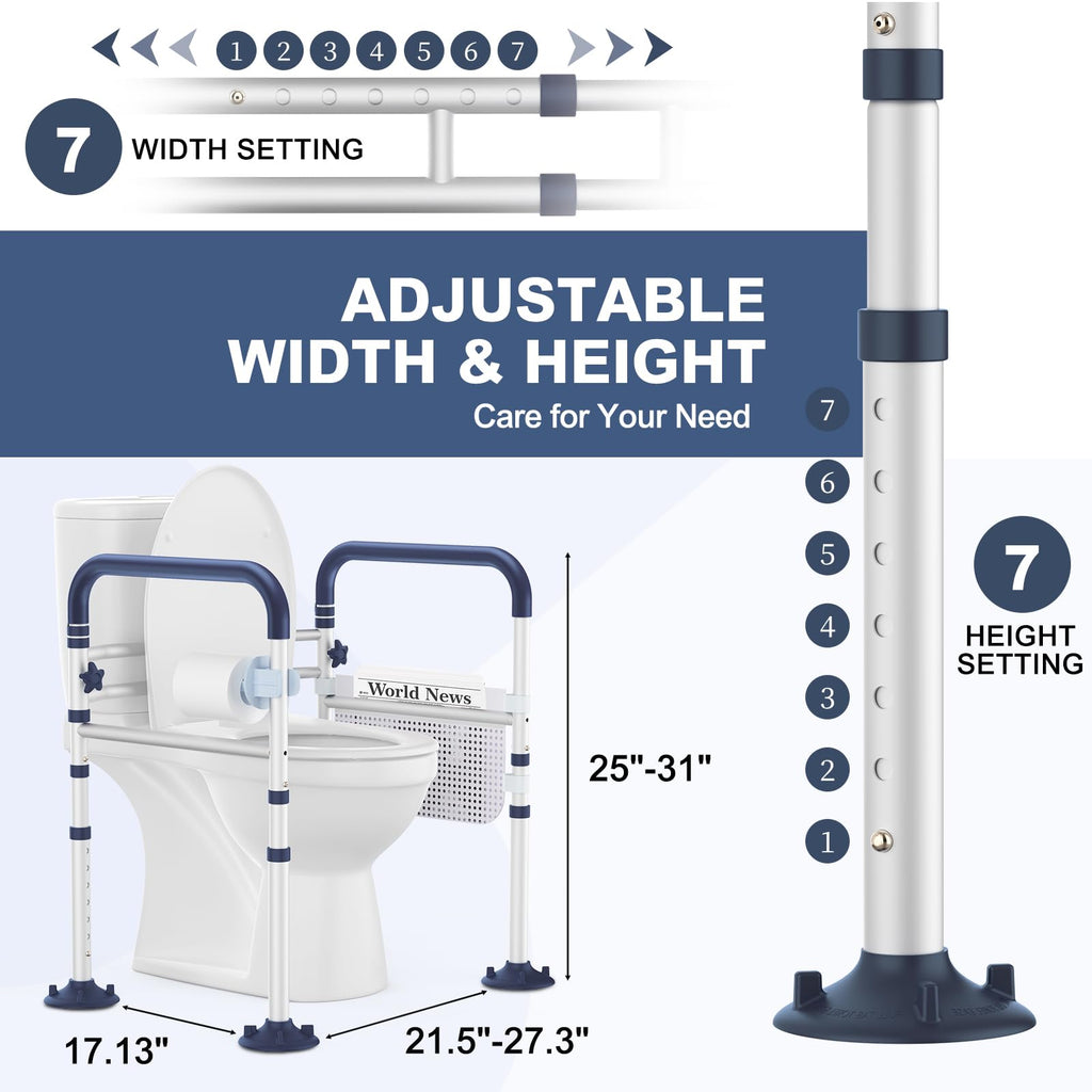 HolyHeal Toilet Safety Rails for Seniors, Adjustable Height & Width Toilet Rails, 350 lb Toilet Handles for Elderly and Disabled, Foldable Toilet Safety Frame, Toilet Bars Fit Any Toilets