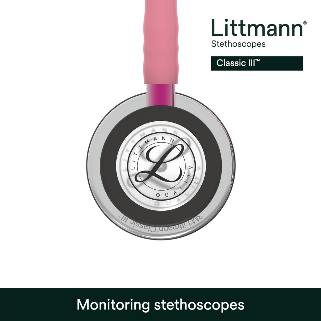 3M Littmann Classic III Monitoring Stethoscope, 5962, More Than+C19:C70 2X as Loud, Weighs Less, Stainless Steel Mirror-Finish Chestpiece, 27" Pearl Pink Tube, Pink Stem, and Smoke Headset