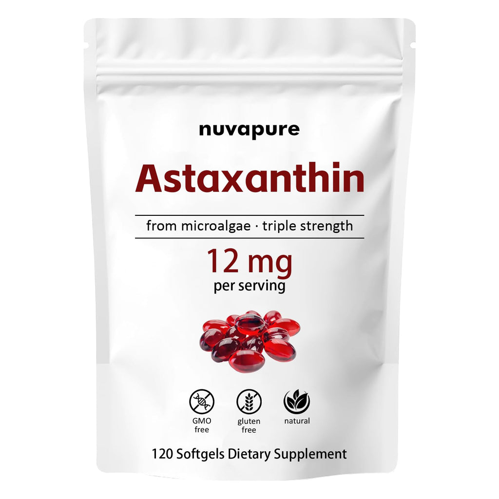 SHAPEGUARD NuvaPure Astaxanthin 12mg Softgels – Triple Strength Astaxanthin from Microalgae, Non-GMO, Gluten Free, Antioxidant Dietary Supplement, 120 Softgels