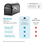 Architectural Mailboxes Chadwick Galvanized Steel Post Mount Mailbox, 8950B-10, Black, Medium Capacity