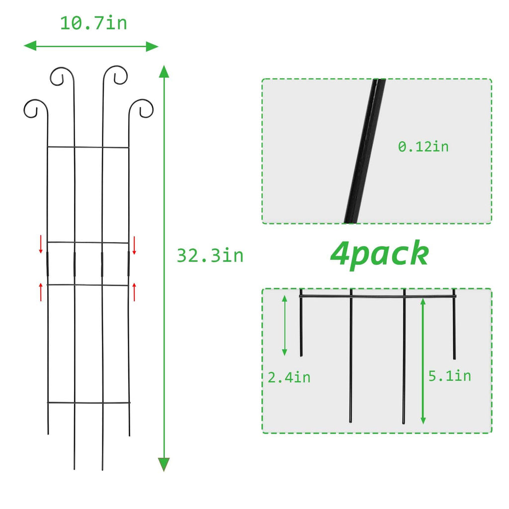 DYBEEDUAL 4 Pack 32 Inch Plant Trellis Outdoor Metal Trellis for Climbing Plants Indoor Garden Trellis for Climbing Plants Outdoor Wave Shape Metal Garden Trellis Houseplants Flowers Vine Ivy