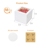 EQOREIIN Mini Cake Boxes 6 Inch with Window, 48 Set Bakery Boxes with Cake Boards & Stickers, Cupcake Box for Birthday, Party, Wedding, Mother's Day, Valentine's Day, Christmas（6x6x5 inch）