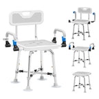 Shower Chair for Seniors Elderly Handicap Disabled Or Bariatric Adults Heavy Duty 500 Lbs Bench Seat for Inside Shower Stall and Bathroom Bath Tub with Arms and Back Adjustable Stool Chairs