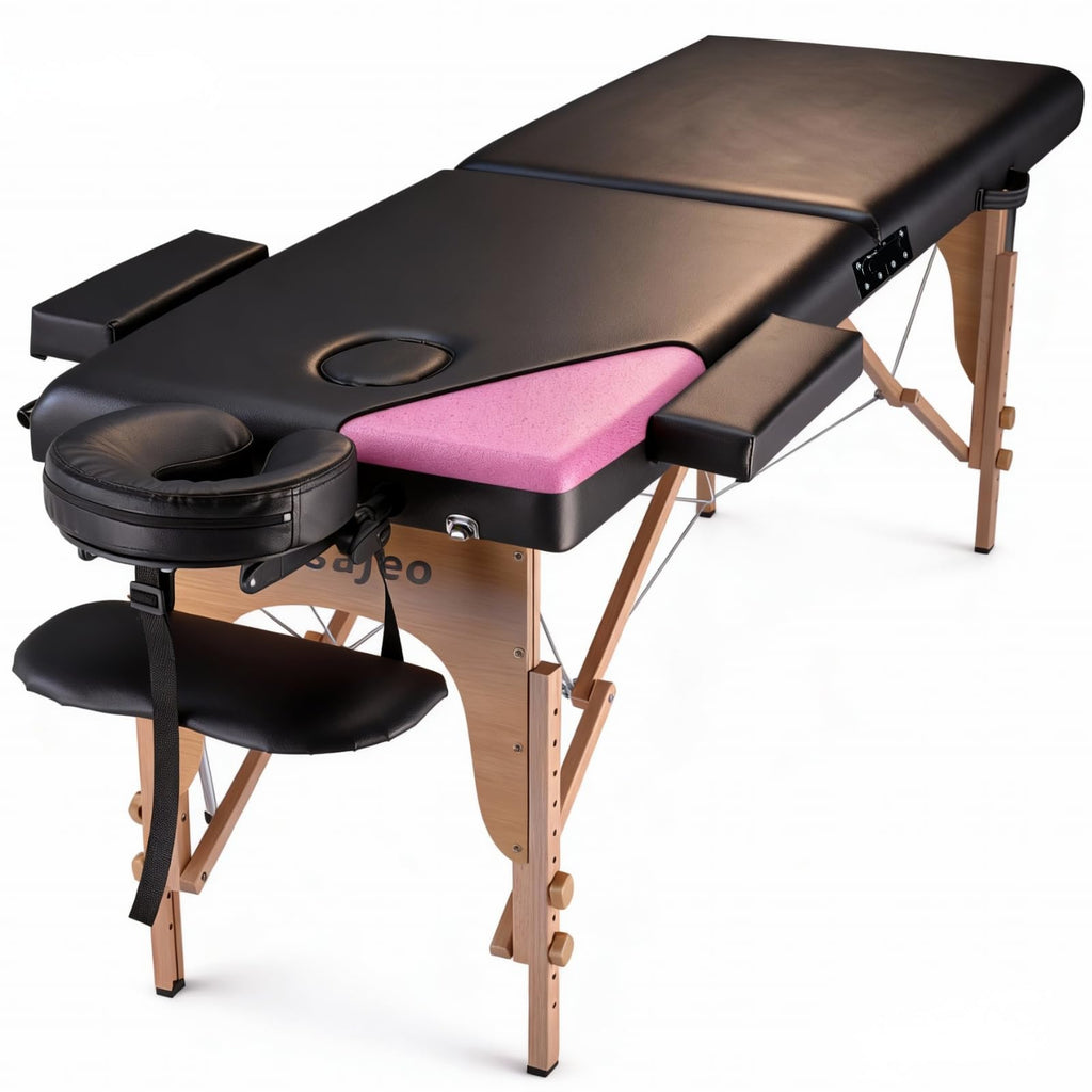 Professional Massage Table Portable Massage Bed for Spa Salon Tattoo Esthetician Lash Reiki, Adjustable Height 84" Long & 500 LBS Load Capacity, Black (2-Section)