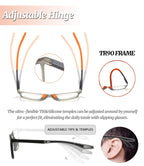 Hubeye Photochromic Progressive Reading Glasses for Men and Women Ultralight Flexible Anti-Blue Light Readers（Clear+Black+Orange，+1.5）