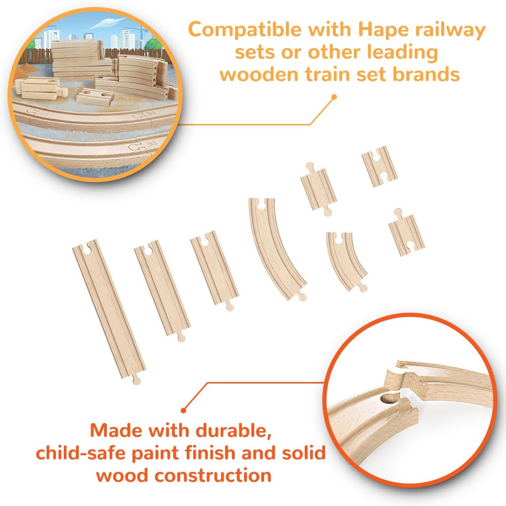 Hape 24 Pcs Wooden Railway Super Expansion Rail Pack| Compatible with Other Wooden Tracks