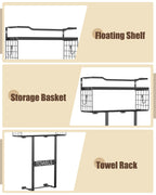 Wall Mounted Towel Rack for Bathroom - Bath Storage Holder Set Above Toilet, Rolled Towel Shelf Organizer, Wood Vertical Rack for Small Bathroom Decor, Black