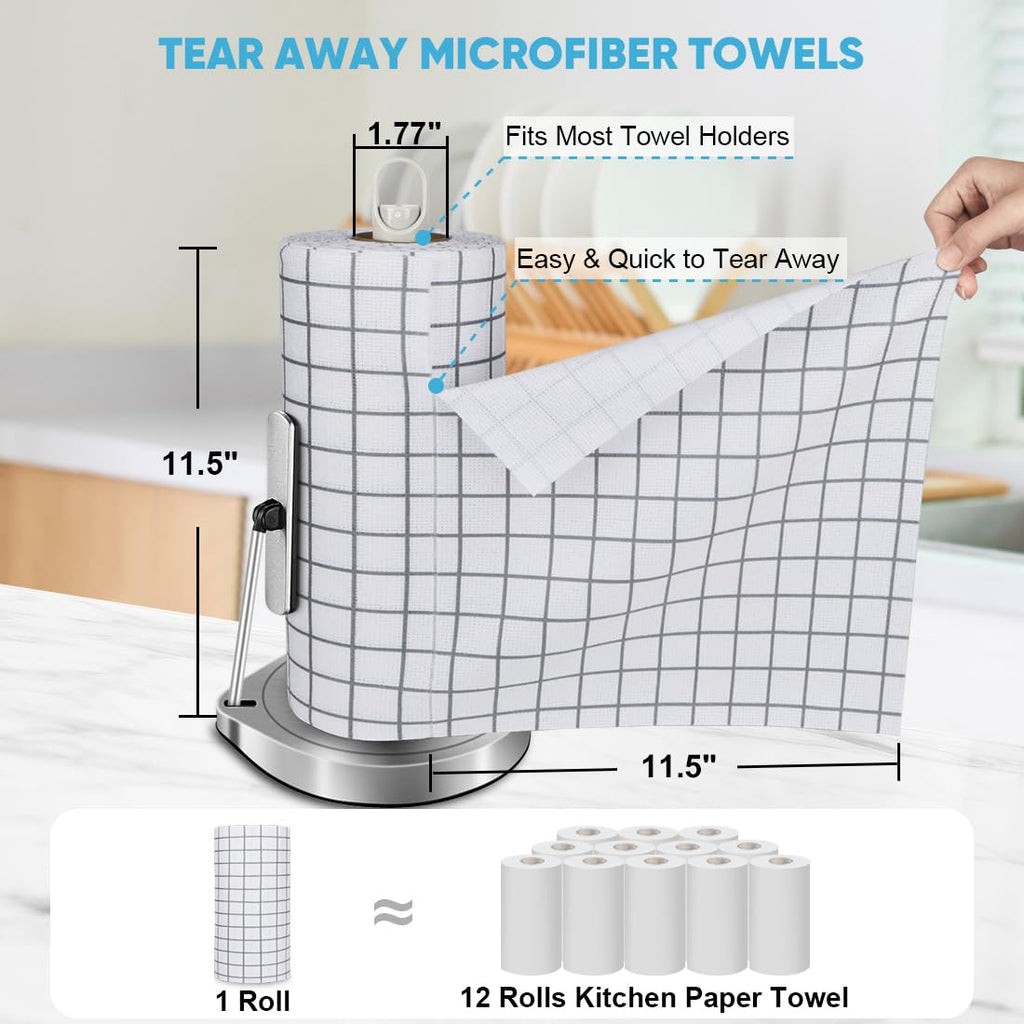 AIDEA Microfiber Cleaning Cloth Roll, 50PK, Microfiber Kitchen Towels, Reusable Paper Towels Tear Away Cloth, Lint Free Rags for House, Window, Cleaning Supplies 11.5"×11.5"