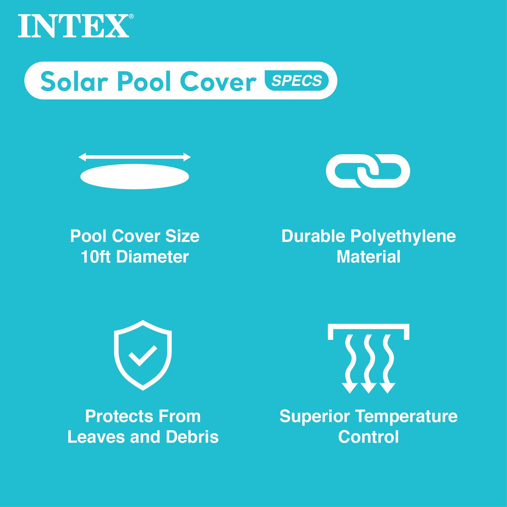 INTEX 28011E Solar Pool Cover: for 10ft Round Easy Set and Metal Frame Pools – Insulates Pool Water – Reduces Water Evaporation – Keeps Debris Out – Reduces Chemical Consumption