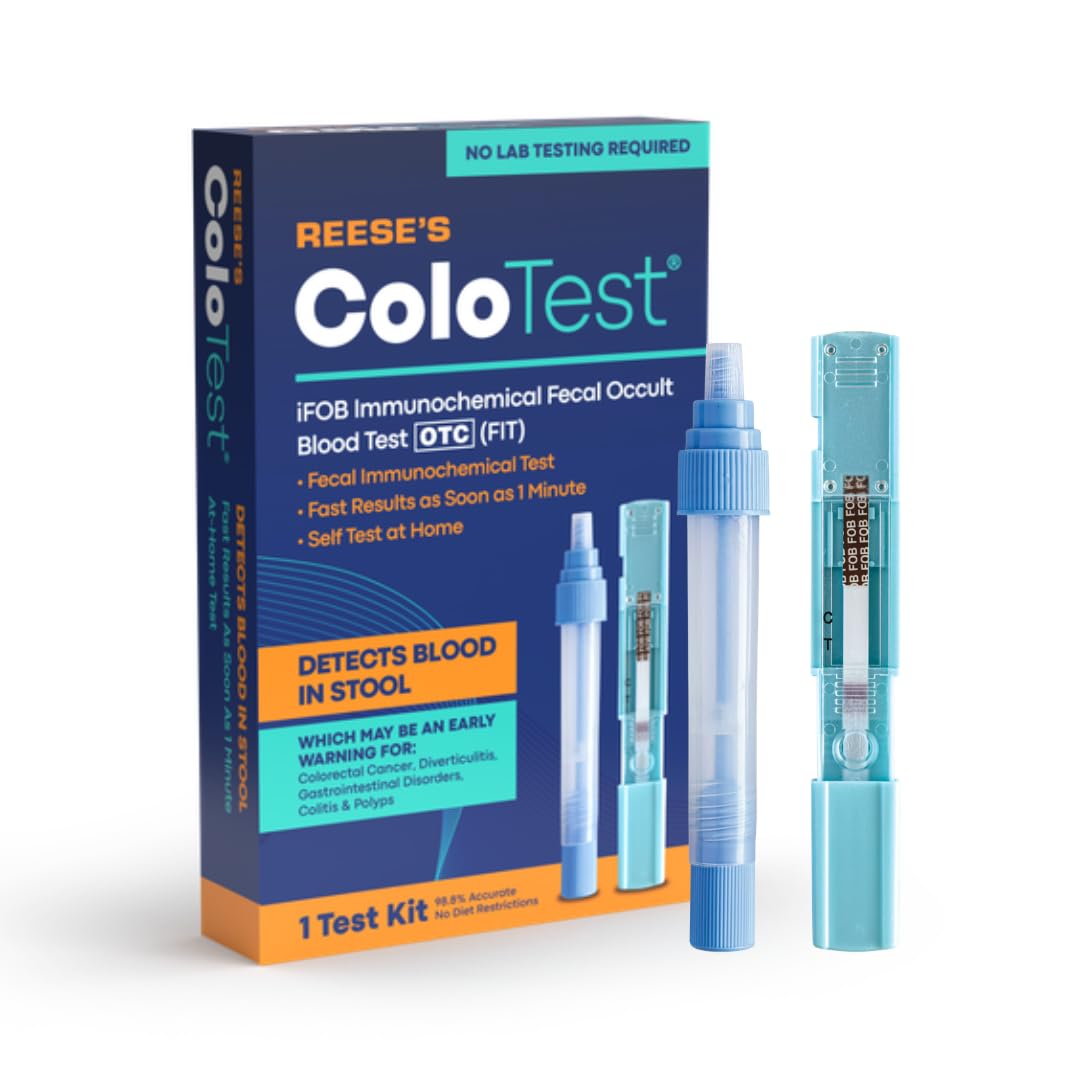 Reese's ColoTest, FIT Immunochemical Fecal Occult Blood Test Kit at Home, 1 Ct, Easy to Use Colon Health Screening, Detects Hidden Blood in Stool, 1-Minute Results, 98.8% Accurate