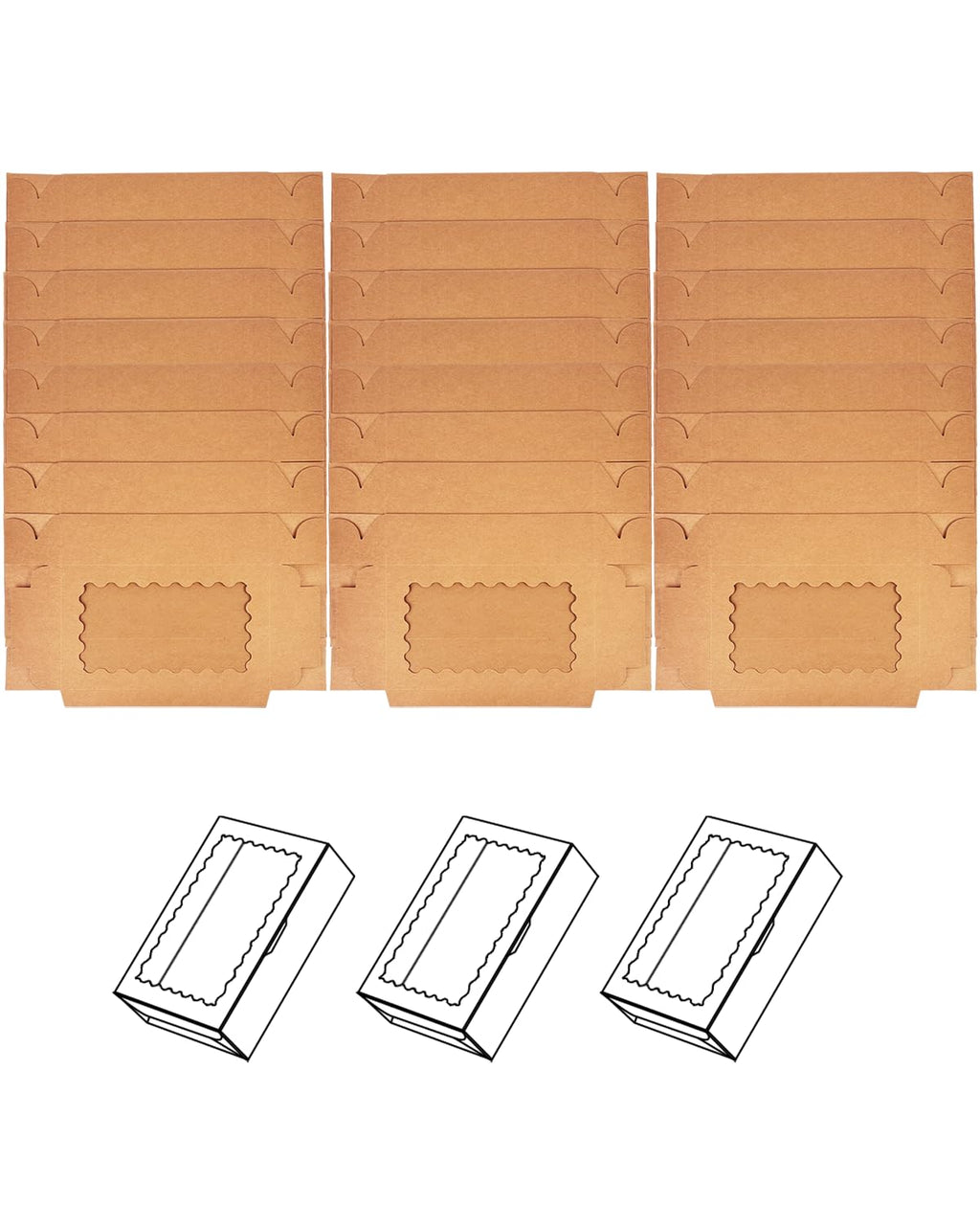 qiqee 9x6x2.5 Inch Brown Cookie Box with Window 15Pcs Pastry Macaron Bakery Box For Packaging