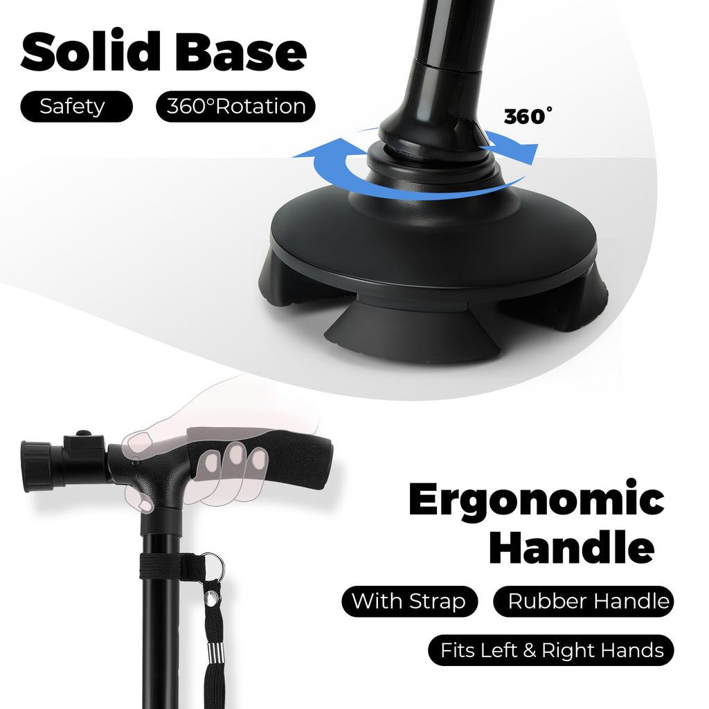 Walking Cane for Men Women: Ohuhu Walking Canes with LED Light Folding Walking Stick Adjustable Free Standing Canes with Wrist Strap Travel Bag for Seniors Adults