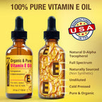 Seven Minerals Ultra Pure Vitamin E Oil - Full-Spectrum D-Alpha Tocopherol per 4 Oz Bottle - 100% Organic Vitamin E Oil for Skin, Face, Hair and Scars - Naturally Occurring=Not Synthetic.