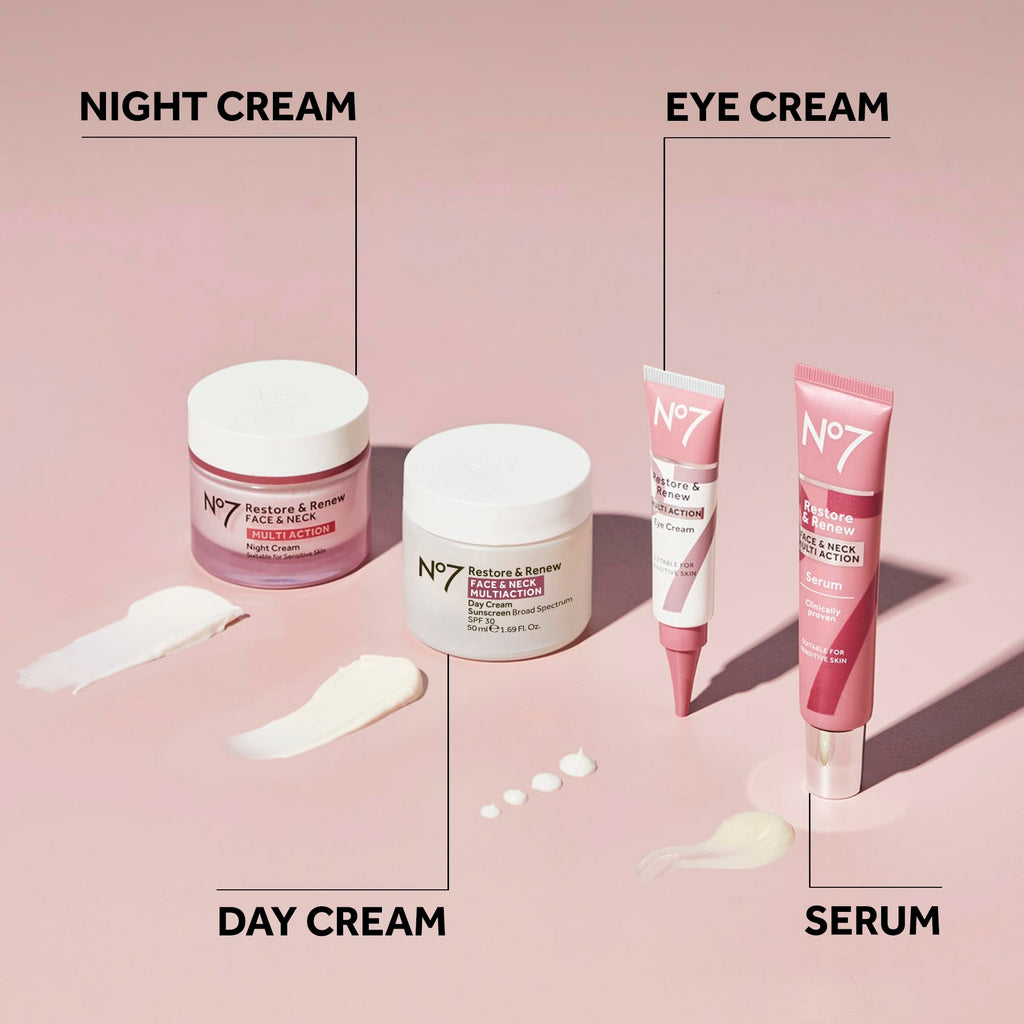 No7 Restore & Renew Multi Action Face & Neck Night Cream - Collagen Peptide Anti Aging Face Cream - Hydrating Hyaluronic Acid + Skin Firming Fragrance Free (50ml)