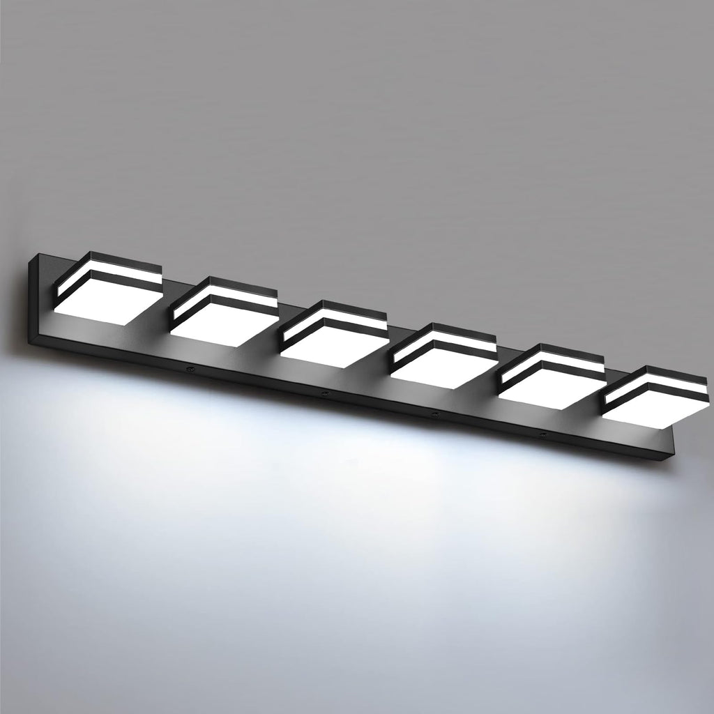 IZORRO LED Modern Bathroom Lights Fixtures(6-Light,Dimmable,360°Rotate),Matte Black Acrylic Wall Lighting,Vanity Lights for Bathroom Over Mirror - 6000k 36In （No Assembly Required）