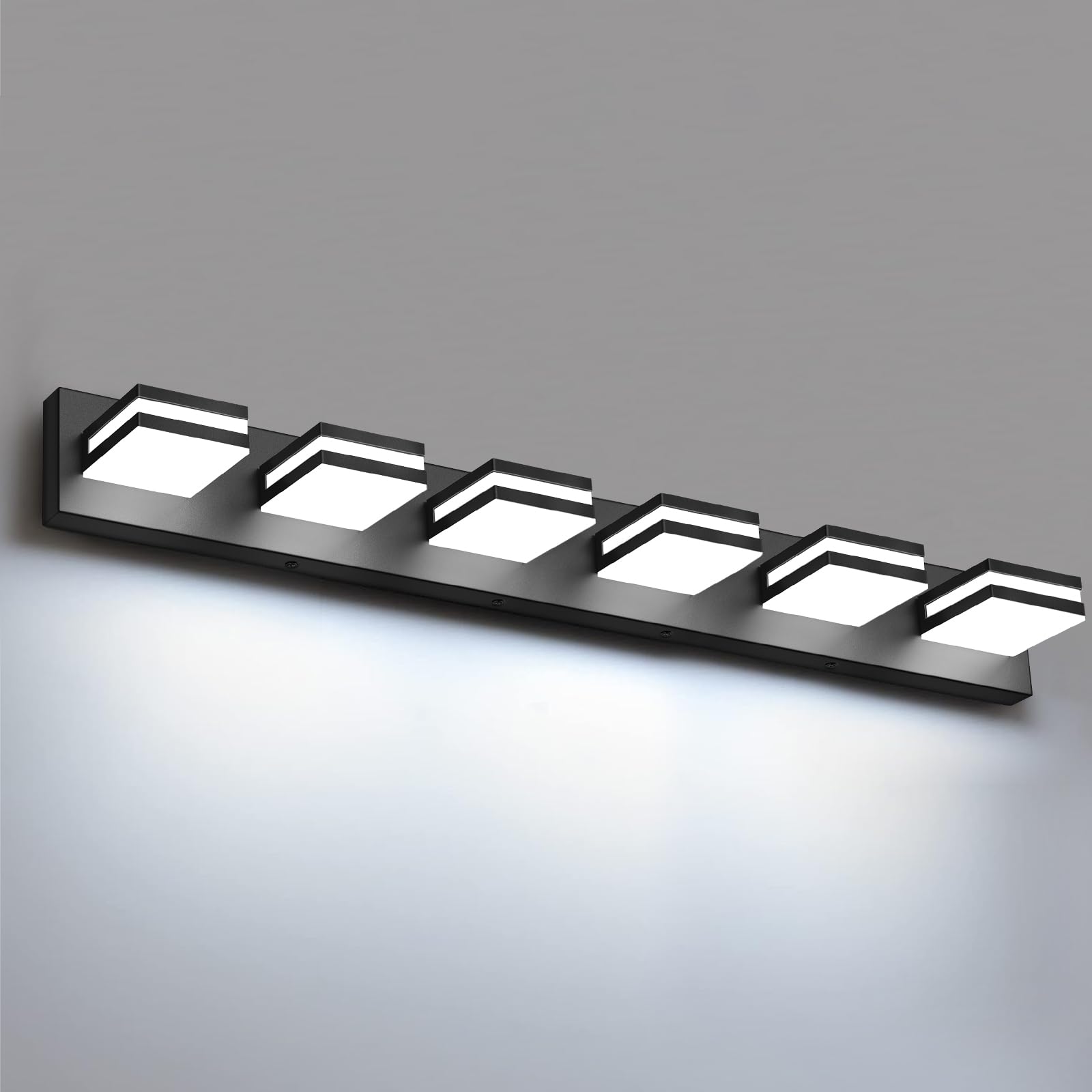 IZORRO LED Modern Bathroom Lights Fixtures(6-Light,Dimmable,360°Rotate),Matte Black Acrylic Wall Lighting,Vanity Lights for Bathroom Over Mirror - 6000k 36In （No Assembly Required）