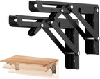 Ravinte 6 Pack 8 Inch Folding Shelf Brackets – Matte Black, Heavy Duty Collapsible Brackets for Tables and Benches – Space-Saving Design