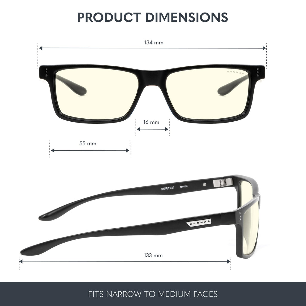 GUNNAR - Premium Reading Glasses - Blocks 35% Blue Light - Vertex, Onyx, Clear Tint, Pwr +2.0