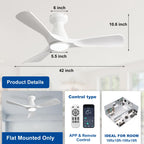 Depuley Ceiling Fans with Lights and Remote: Flush Mount Low Profile Ceiling Fan for Bedroom - Dimmable Indoor Outdoor Fan with APP Control White Timer