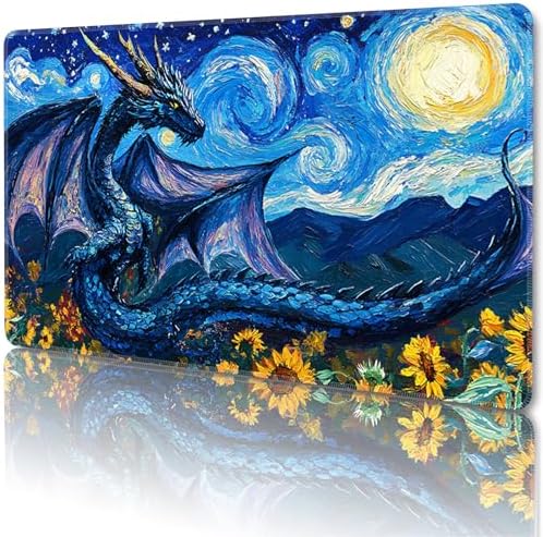 MTG Playmat Magic Card Playmat Game Mat,TCG & CCG Card Games Mat with Free Storage Bags Size 24 x 14 Inches (No with Zones,Dragon1)