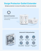 VINTAR 2 Prong to 3 Prong Outlet Adapter, 6 Outlet Widely Spaced Extender, 2 to 3 Prong Adapter, Polarized Plug, 1875W Wall Charger Surge Protector, Mountable Wall Tap for Non Grounded Outlets,3 Pack