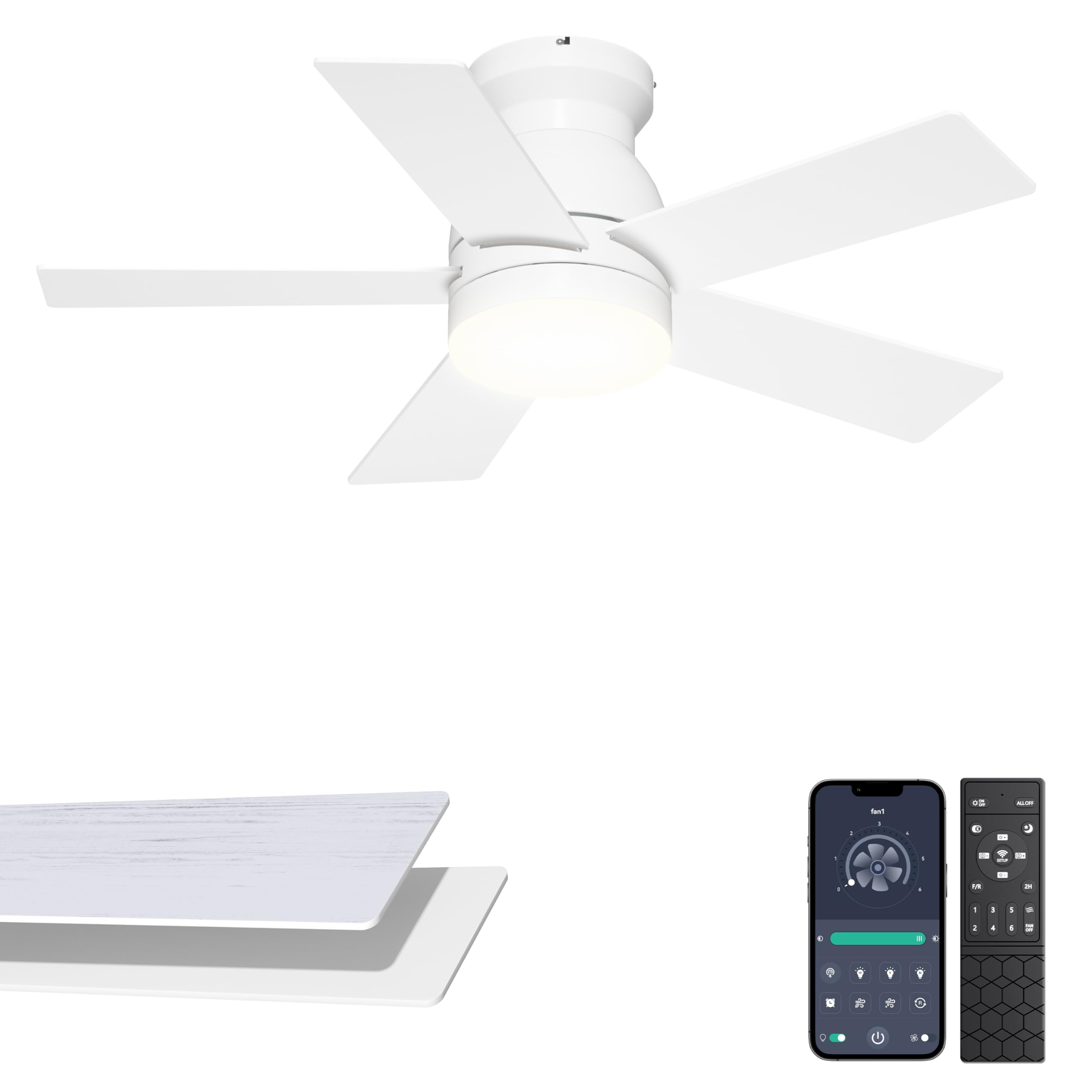 Phylluz 32'' Small Ceiling Fan with Light, Mini Low Profile Flush Mount Fan for Hallway & Closet, Quiet DC Motor, Modern Tiny Space Ceiling Fan with App/Remote Control, White