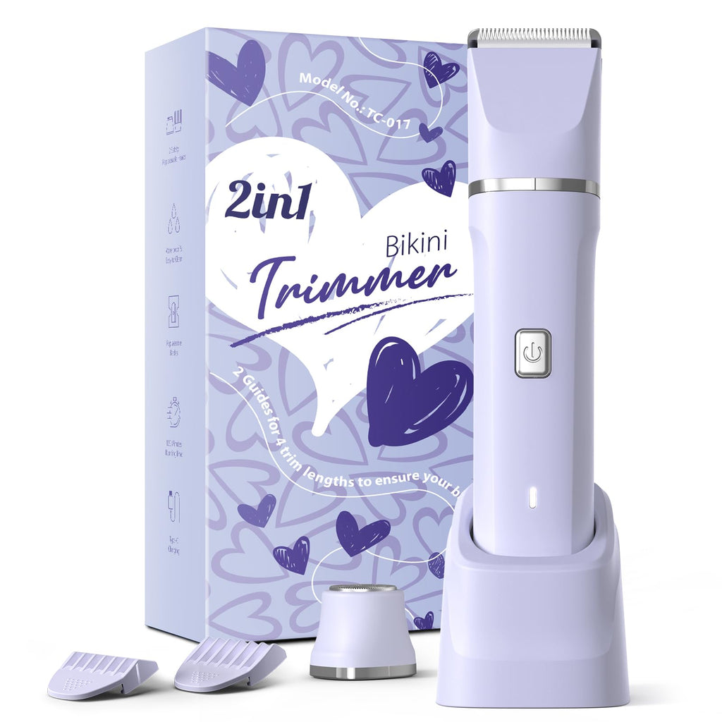 Electric Razors for Women - Wet/Dry Womens Electric Shaver for Bikini/Pubic Hair/Face/Legs/Intimate Area, epilators Hair Removal with Dock Charging, Christmas Gifts & Stocking Stuffers (Purple)