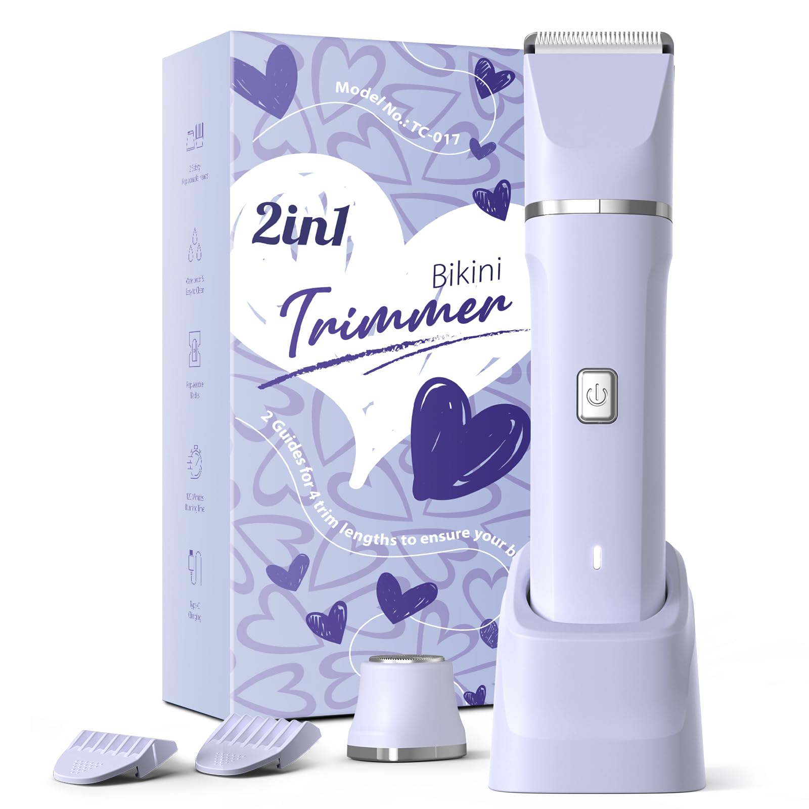 Electric Razors for Women - Wet/Dry Womens Electric Shaver for Bikini/Pubic Hair/Face/Legs/Intimate Area, epilators Hair Removal with Dock Charging, Christmas Gifts & Stocking Stuffers (Purple)
