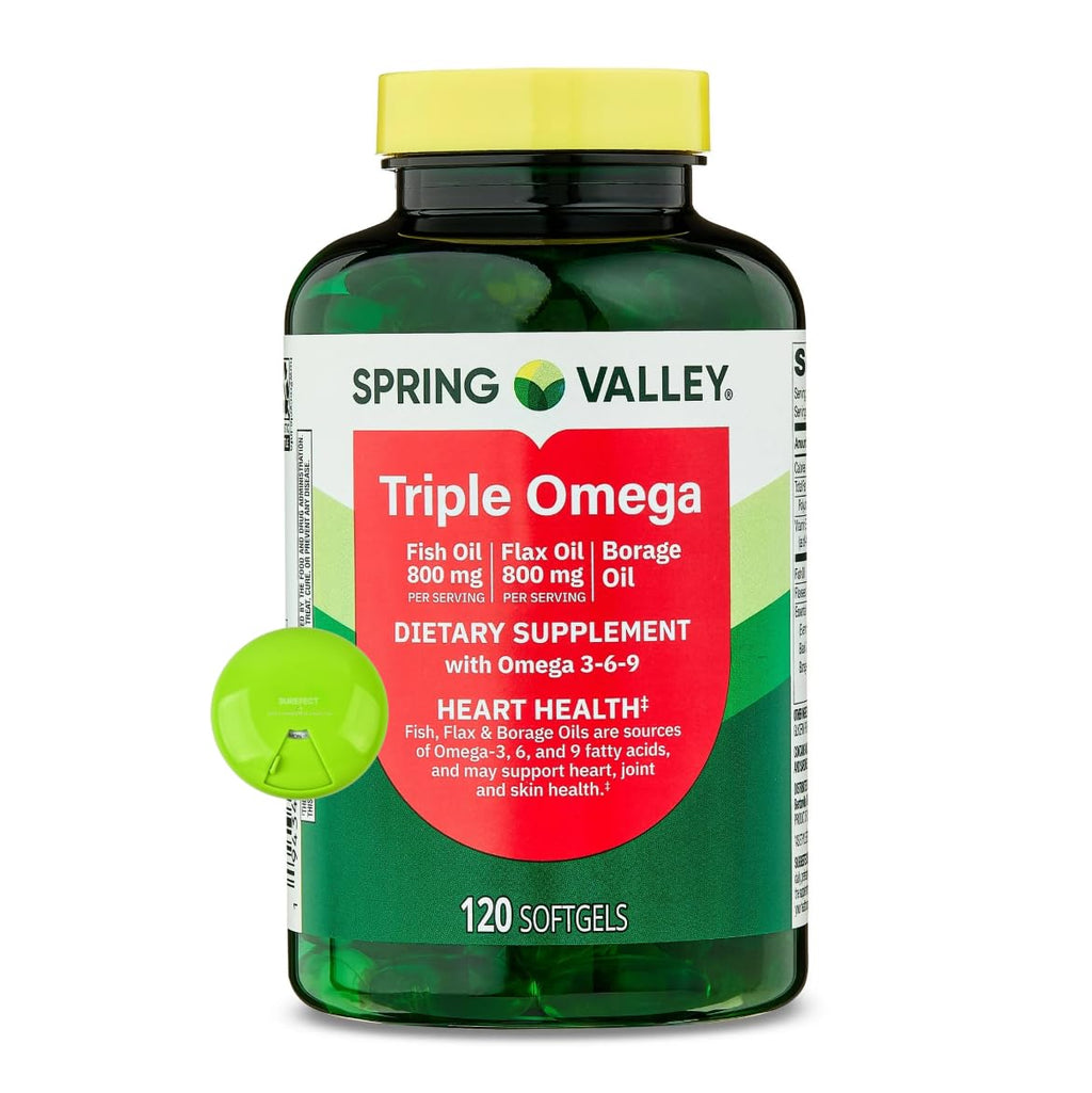 SUREFECT Spring Valley Triple Omega 3-6-9 Softgels with Fish, Flax & Borage Oil - 120 Count Organizer.