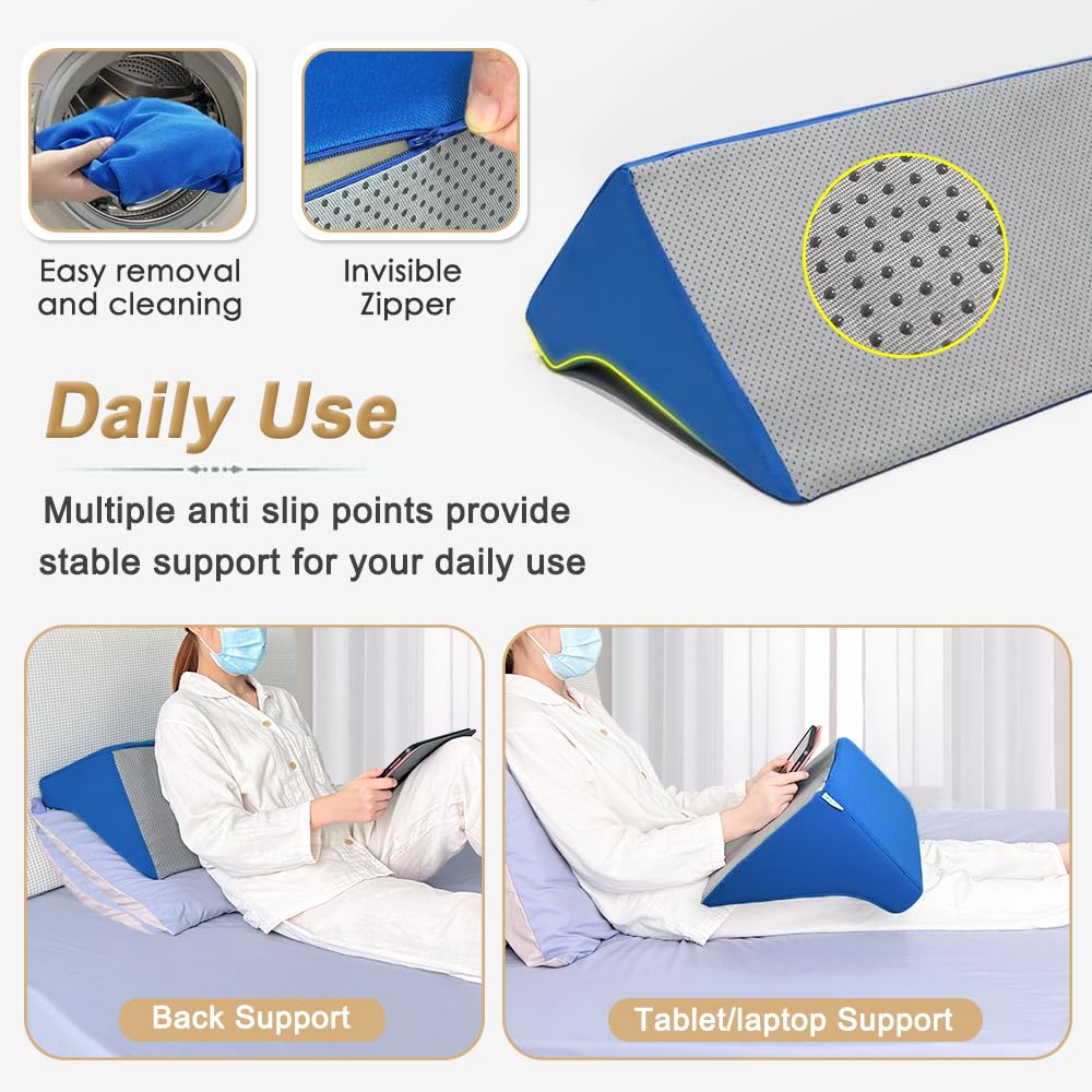 Mistuki Bed Wedge Pillow for Sleeping Seniors Incline Triangle Pillow Adults Post Surgery Back Support Bedsore Pressure Relief Positioning Foam Medical Wedge Bedridden Patient Body Leg Support（23.6"）