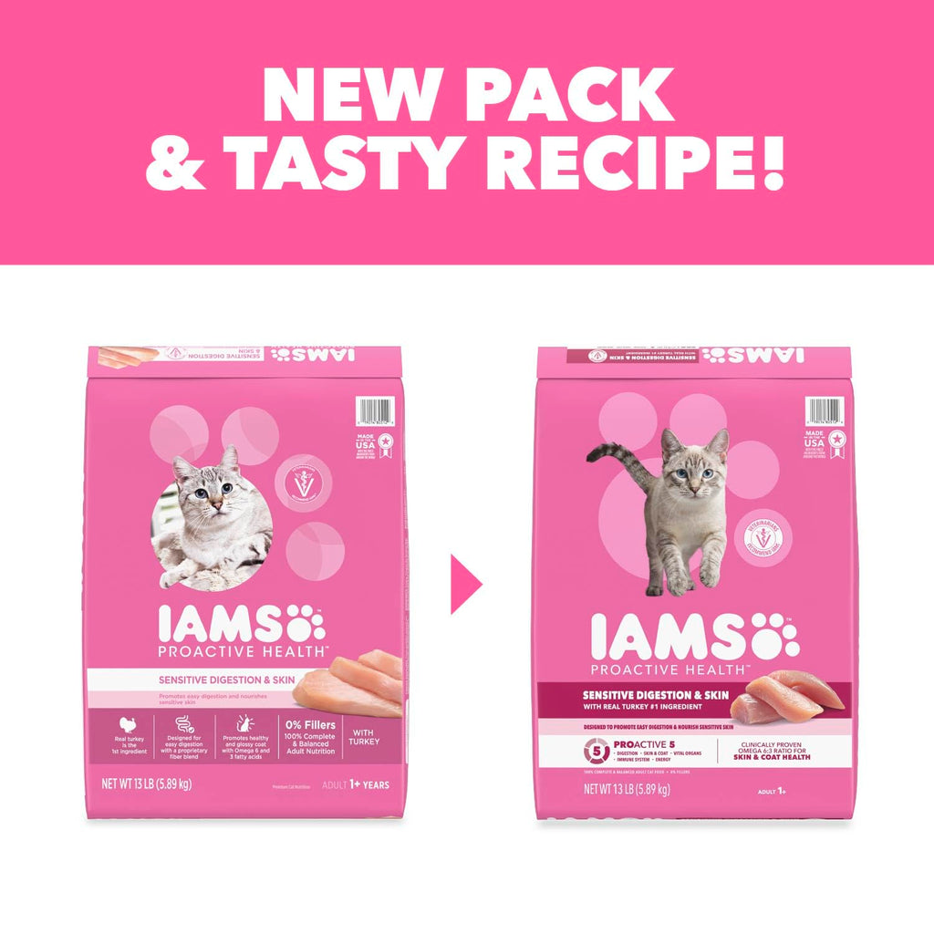 IAMS Proactive Health Sensitive Digestion Dry Cat Food, Turkey, 13 lb