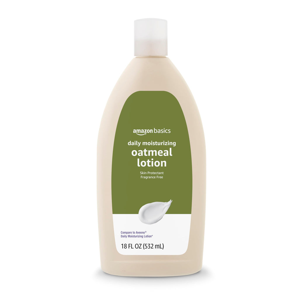 Amazon Basics Daily Moisturizing Oatmeal Body Lotion, Fragrance Free, Non-Comedogenic, Soothing Skin Protectant Moisturizer, 18 Fl Oz (Pack of 6) (Previously Solimo)