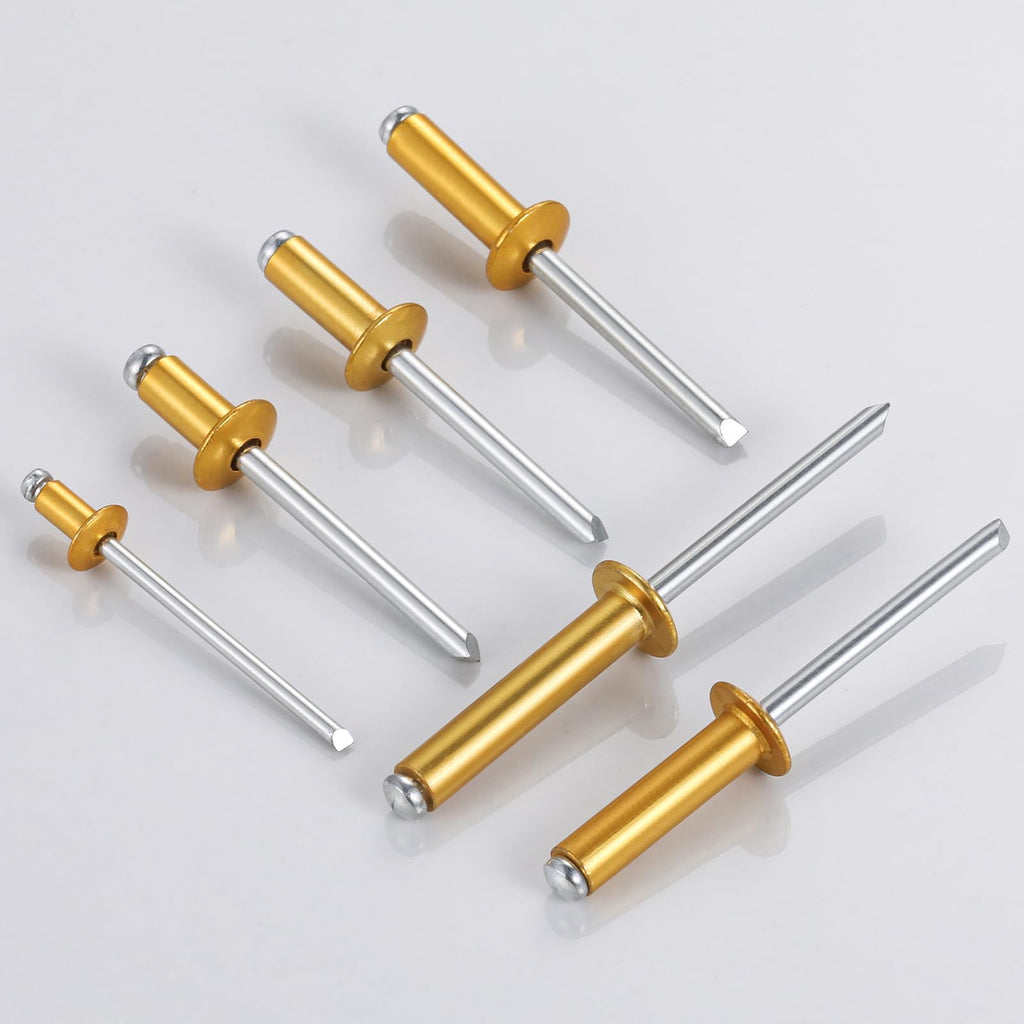 Wensilon (130 Pcs)1/4"x5/8" Golden Aluminum blind pro Rivets,Golden Aluminum Grip and Steel Mandrel