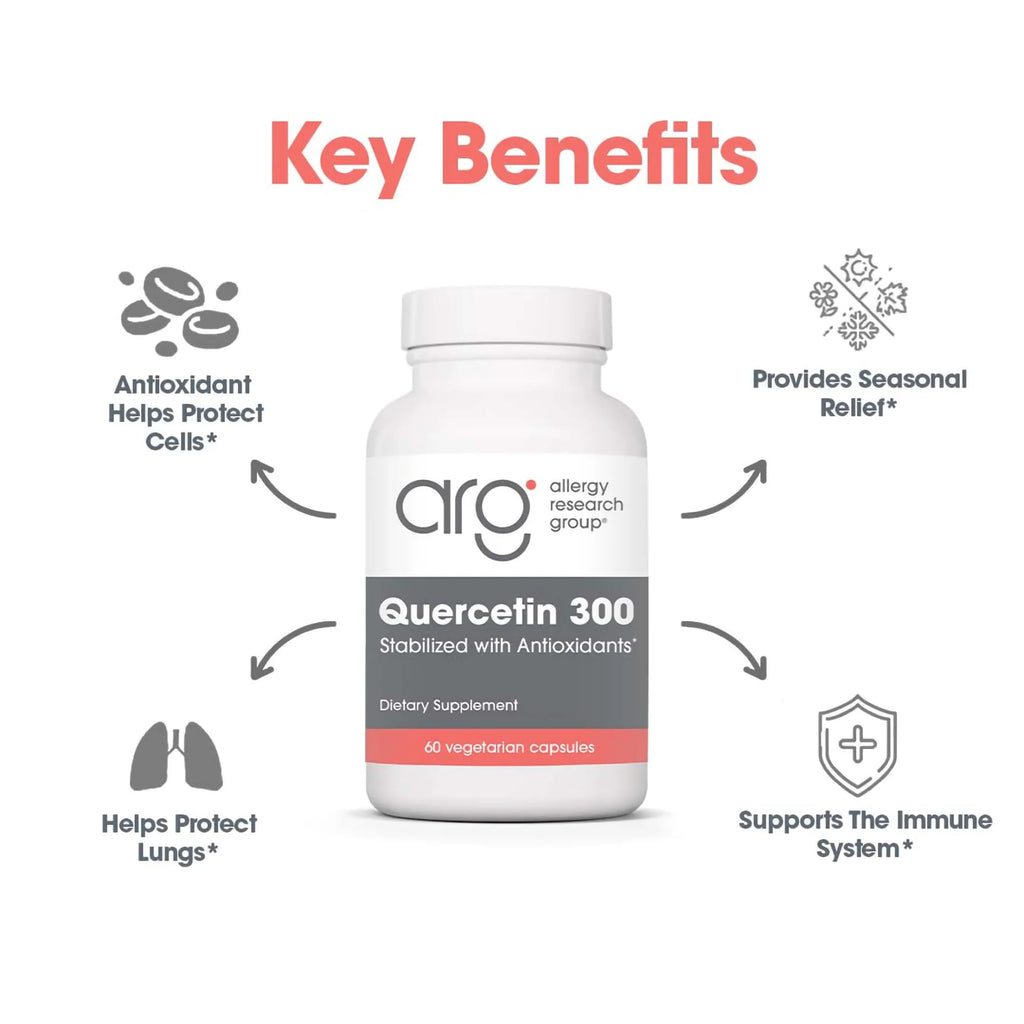ARG Quercetin 300 - Supports Mast Cell and Histamine Response - Includes Vitamin C - Delivers 300 mg Quercetin Per Capsule - Vegetarian & Hypoallergenic - 30 Servings - 60 Capsules