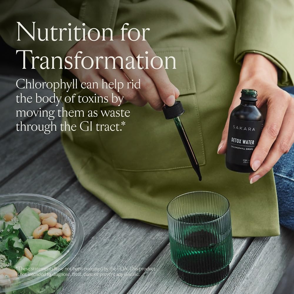SAKARA Detox Water Drops, 60 Servings - Chlorophyll Liquid Drops, Chlorophyll Water for Lymphatic Drainage, Body Detox Drink, Natural Energy Support, Liquid Chlorophyll Drops Supplement, Vitamins