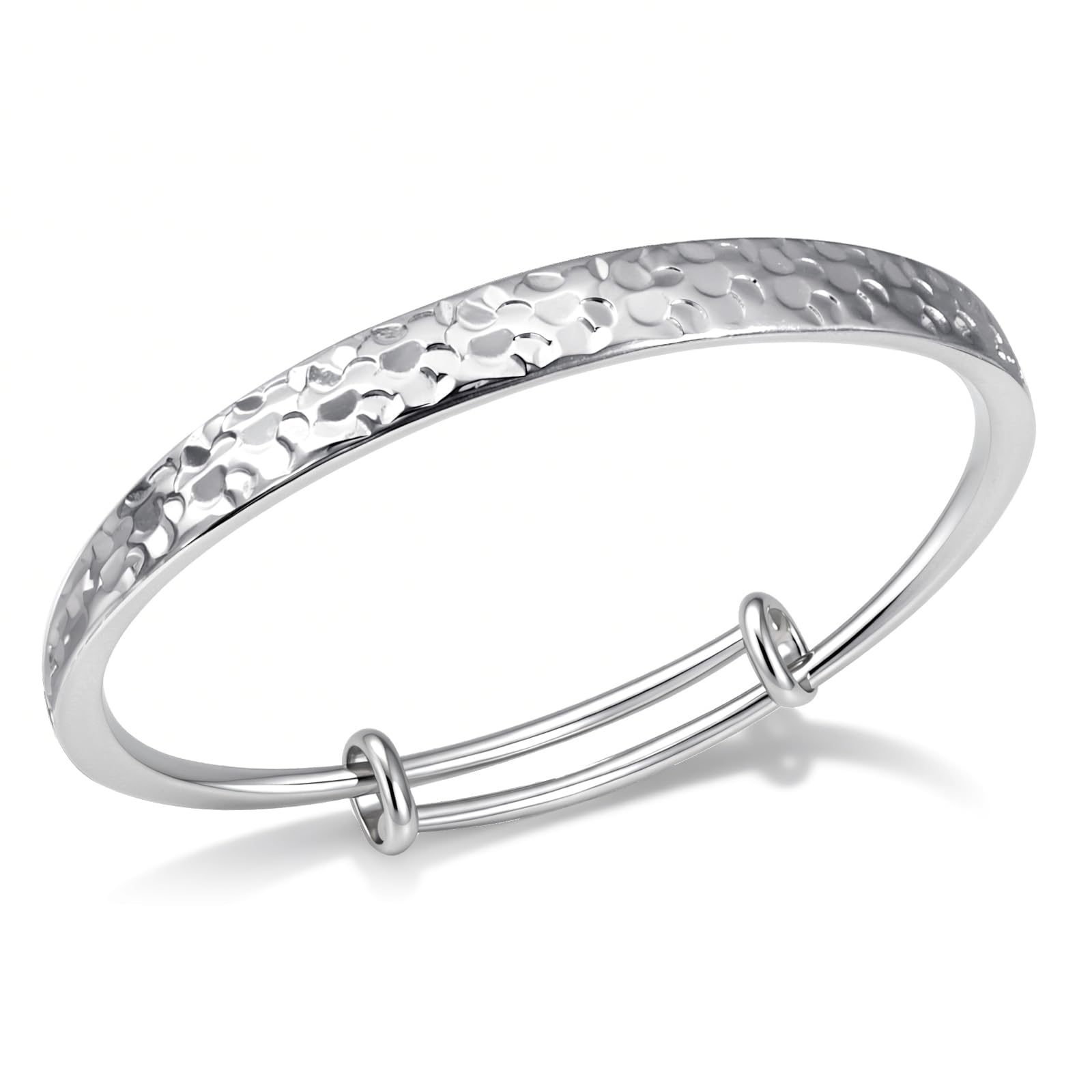 Desnuage Hammered Texture Silver Bracelet for Women - Maximum 8 inches Adjustable Silver Cuff Bangle, Elegant Boho Chic Jewelry Gift