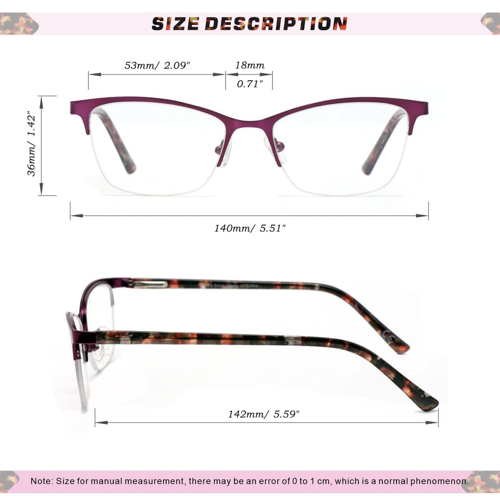 Missfive Premium Progressive Multifocus Metal Computer Reading Glasses For Women & A Hard Case, No Line Multifocal Readers with No Broken Spring Hinge(Workspace For Near Range 2.50x)