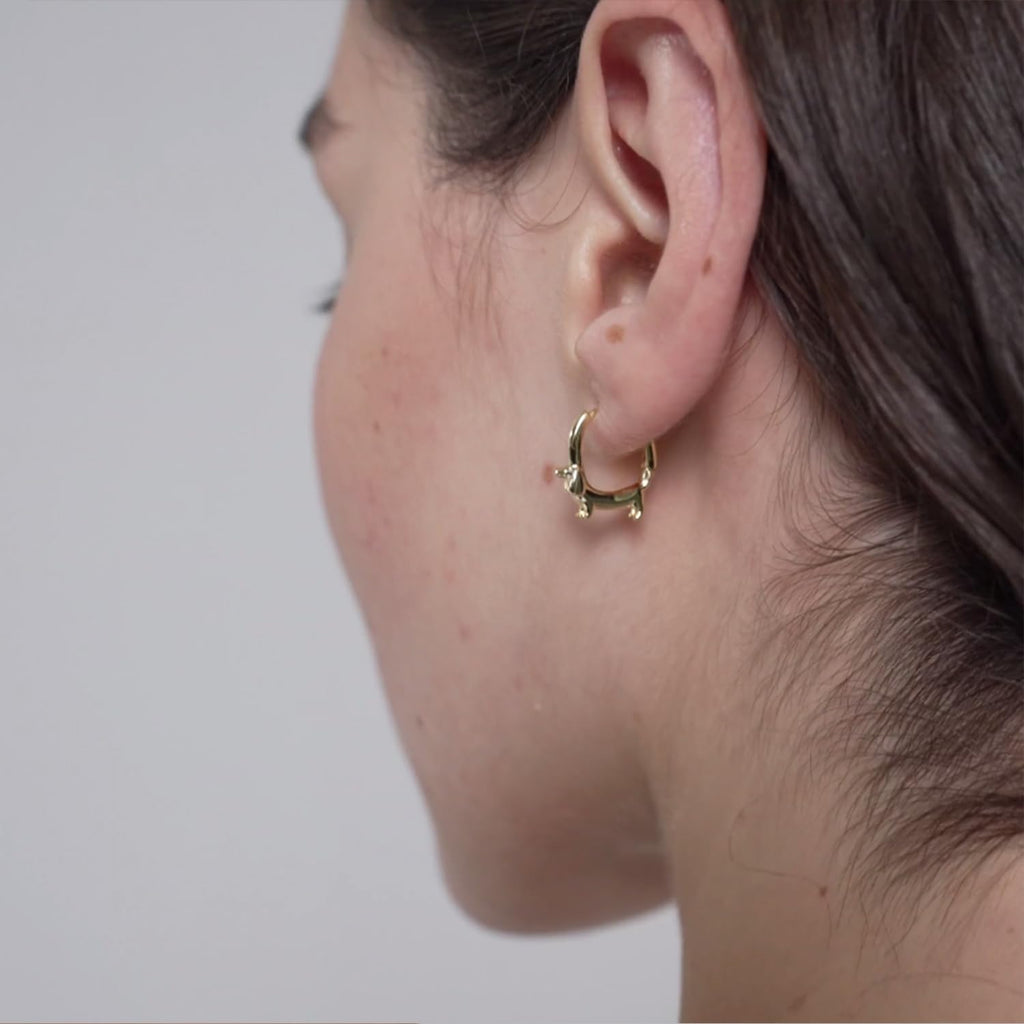 RUKYF Gold Plated 925 Sterling Silver Dachshund Hoop Earrings for Women Cute Dachshund Silver Earrings Hypoallergenic Small Dog Huggie Earrings Dainty Lightweight Earring Dachshund Gift