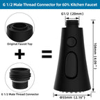 Kitchen Faucet Head Replacement, Pull Down Kitchen Faucet Sprayer Head with 9 Adapter Kit, 3 Function Kitchen Sink Faucet Spray Head, Matte Black Finish Kitchen Faucet Sprayer