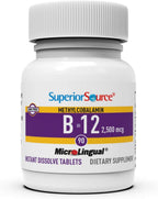 Superior Source No Shot Vitamin B12 Methylcobalamin 2,500 mcg, Quick Dissolve MicroLingual Tablets, 90 Count, Active Form of B12, Supports Energy Production, Nervous System Support, Non-GMO