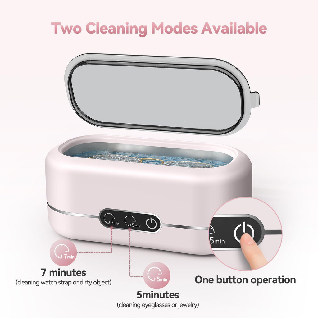 BYASKZIV Jewelry Cleaner Ultrasonic Machine, Upgraded 48KHz Ultrasonic Cleaner with 304 Stainless Steel for Jewelry, Eyeglasses, Rings, Watch Strap, Dentures-Pink