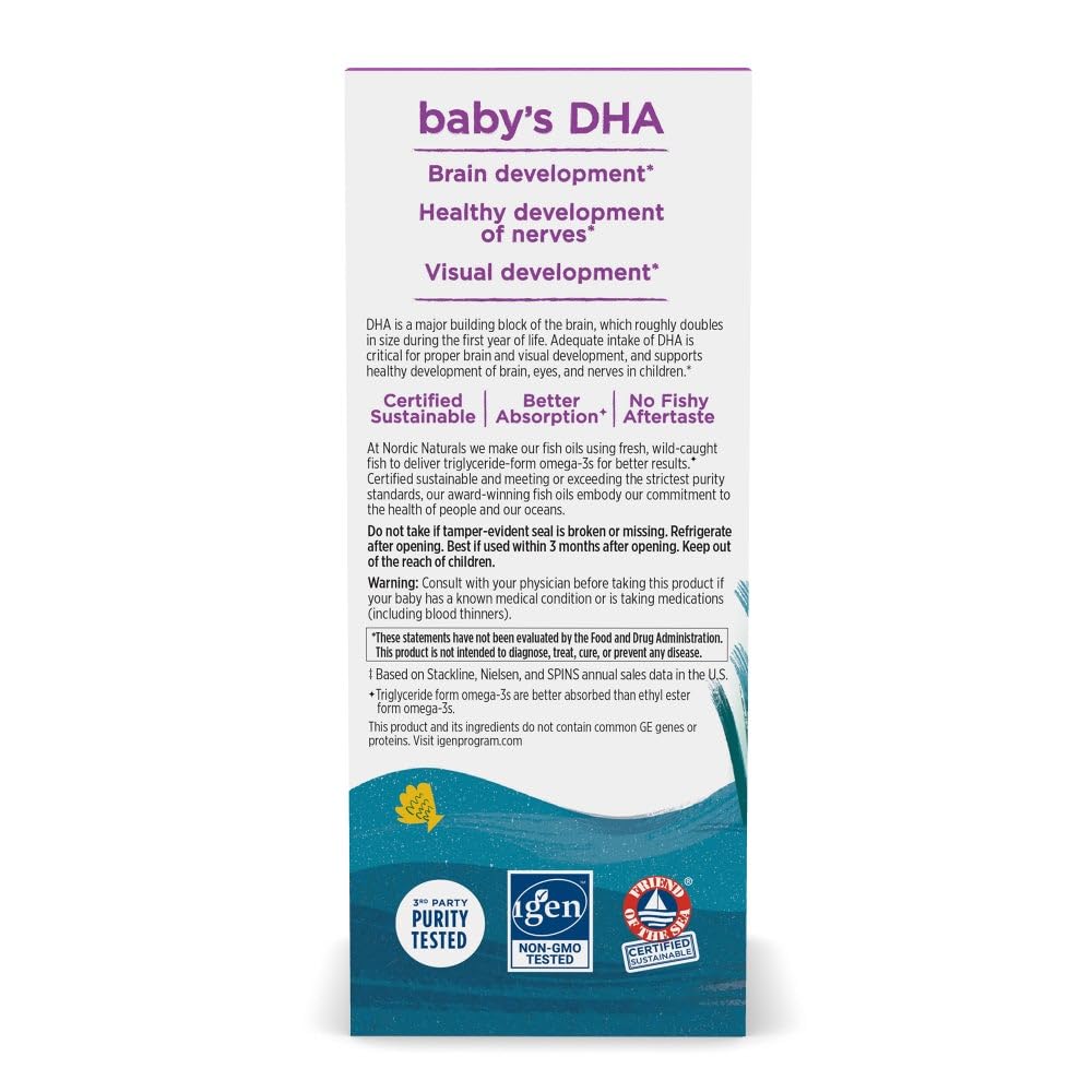 Nordic Naturals Baby’s DHA, Unflavored - 2 oz - 1050 mg Omega-3 + 300 IU Vitamin D3 - Supports Brain, Vision & Nervous System Development in Babies - Non-GMO - Servings May Vary