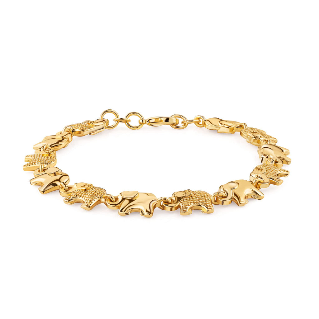 Barzel 18K Gold Plated Elephant Bracelet For Women 7.5 Inches - Made In Brazil